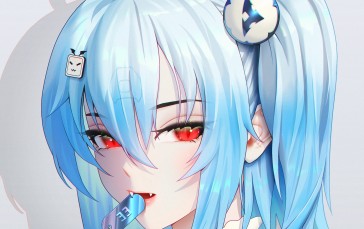 Anime, Anime Girls, Blue Hair, Red Eyes, Vampires Wallpaper