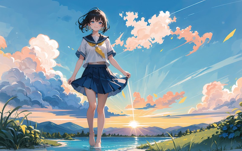 Anime, Landscape, Sky, School Uniform Wallpaper