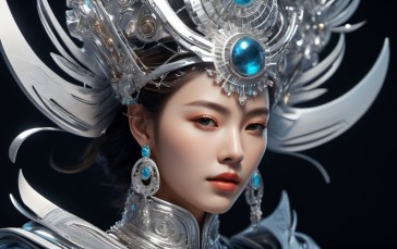 AI Art, Women, Silver Clothing, Jewelry, Looking at Viewer, Earring Wallpaper