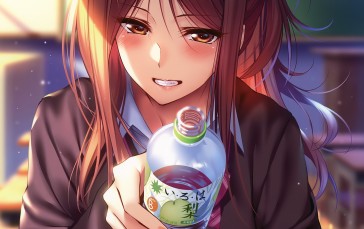Piromizu, Anime Girls, Schoolgirl, Blushing, Water Bottle Wallpaper
