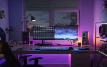 Desk Lamp, Computer, Display, Digital Art Wallpaper