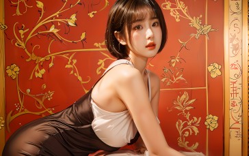 Short Hair, Side View, Young Women, Drawing, Looking at Viewer Wallpaper
