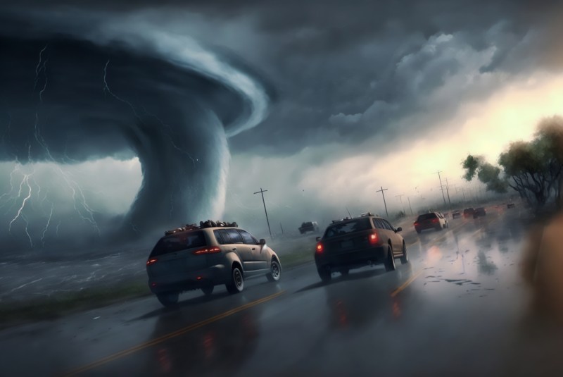 AI Art, Hurricane, Car, Storm Wallpaper