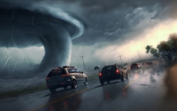 AI Art, Hurricane, Car, Storm Wallpaper