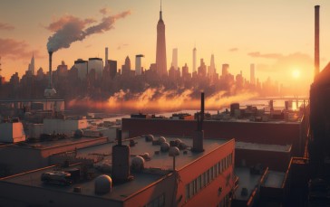 AI Art, City, Skyline, Smoke Wallpaper