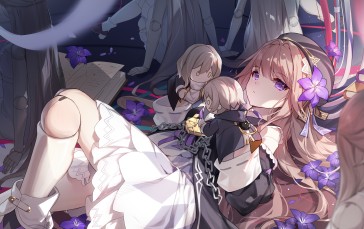 Anime, Anime Girls, Flower in Hair, Flowers, Lying on Back Wallpaper