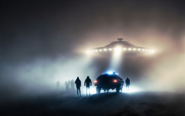 AI Art, Mist, UFO, Flying Saucers Wallpaper
