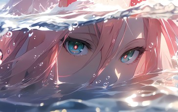 Water, Blue Eyes, Pink Hair, Anime Girls Wallpaper