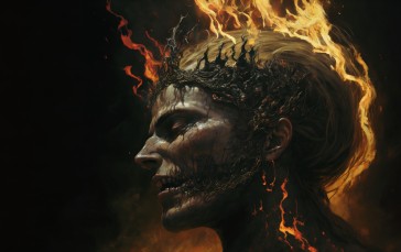 AI Art, Fire, Head, Scars Wallpaper