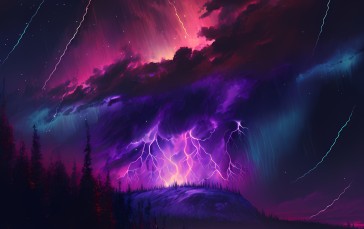 Galaxy, Purple Background, Lightning, AI Art Wallpaper