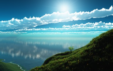 Clouds, Field, Nature, Landscape, Water Wallpaper