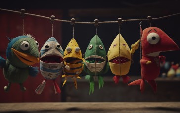 AI Art, Puppets, Fish Wallpaper