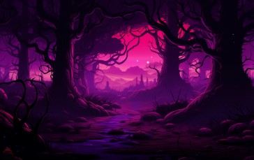 AI Art, Halloween, Trees, Rocks, Ground Wallpaper
