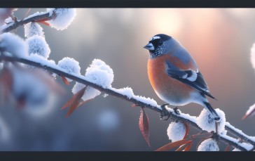 AI Art, Bullfinch, Winter, Frost, Birds Wallpaper