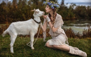 Sergey Litovkin, Women, Flower Crown, White Clothing Wallpaper