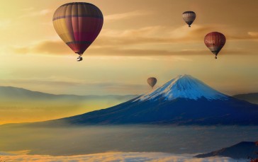 Hot Air Balloons, Mountain Top, Sunset, Aircraft Wallpaper
