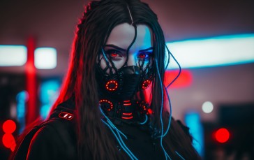 AI Art, Cyberpunk, Women, Mask Wallpaper