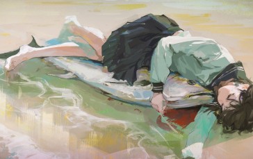 Anime Girls, XilmO, Lying on Side, Fish Wallpaper
