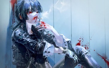 Quasarcake, Red Eyes, Cigarettes, Smoking, Blood, Anime Girls Wallpaper