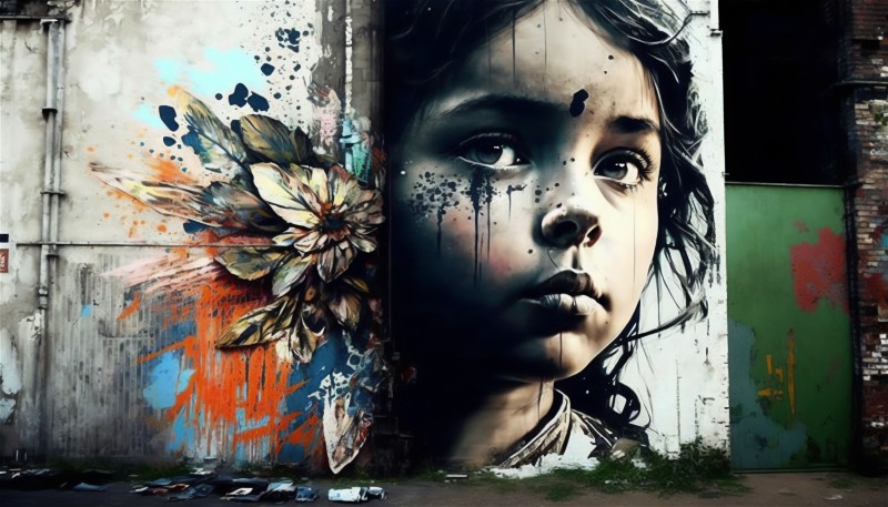 AI Art, Children, Street Art, Face Wallpaper
