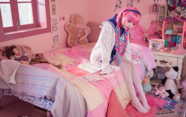 Minato Aqua, Pink Hair, White Stockings, Asian Wallpaper