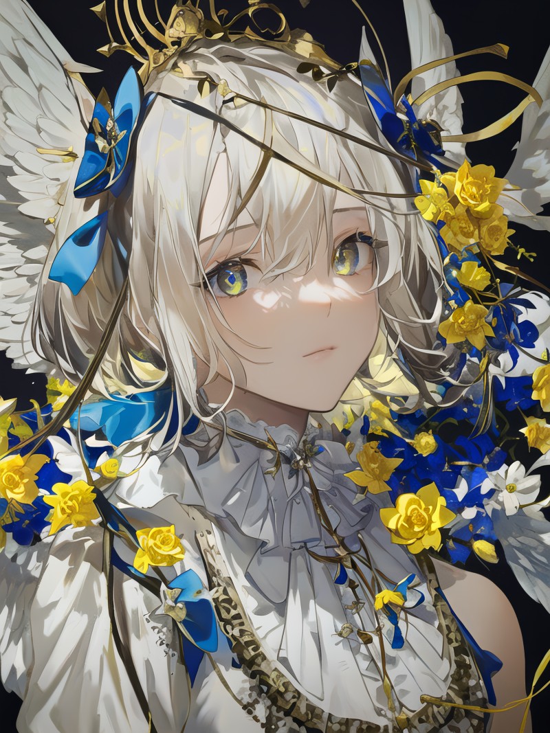 Anime Girls, Flowers, White Hair, Portrait Display, AI Art Wallpaper