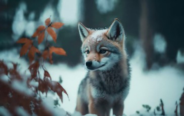 Winter, Snow, Wolf, Baby Animals Wallpaper