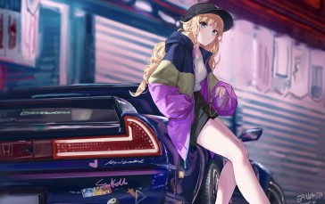 Car, Honda NSX, Long Hair, Blue Eyes, Blonde, Anime Girls Wallpaper