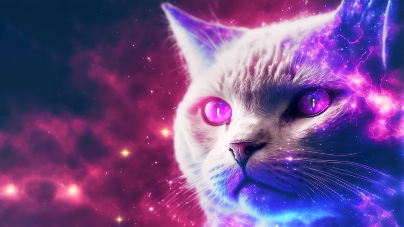AI Art, Illustration, Cats, Space, Universe Wallpaper