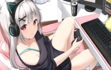 Anime, Anime Girls, Controllers, Headphones, Cat Ears Wallpaper