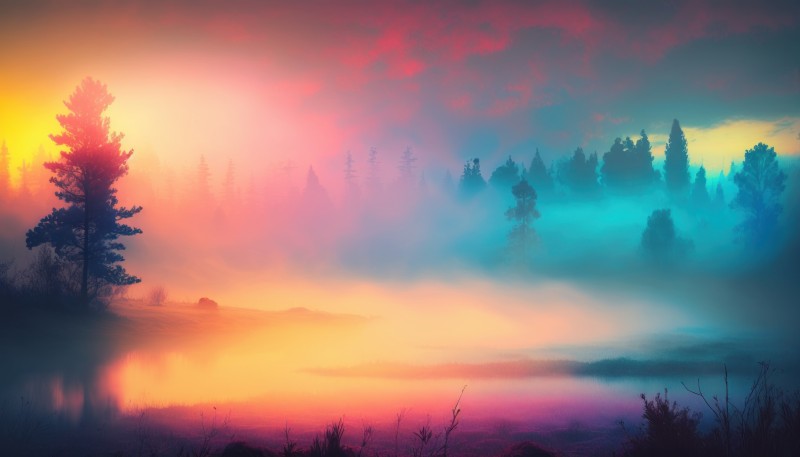 AI Art, Mist, Morning, Sunrise, Landscape Wallpaper