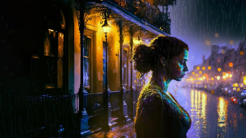Impressionism, Rain, Night, Sadness, Women Wallpaper