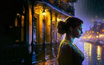 Impressionism, Rain, Night, Sadness, Women Wallpaper