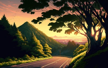 Uomi, AI Art, Illustration, Landscape, Sunset Wallpaper