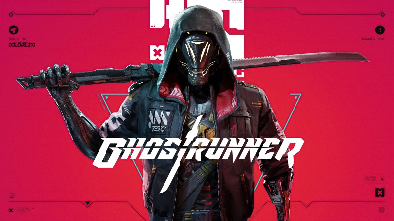 Ghost Runner, Poster, Cyberpunk, Sword, Red Background Wallpaper
