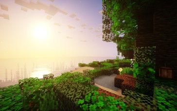 Minecraft, Water, Video Games, CGI, Sunset, Sunset Glow Wallpaper