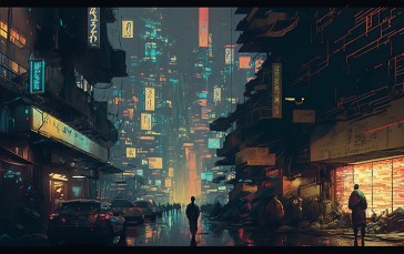Illustration, Cyberpunk, City Lights, Car Wallpaper