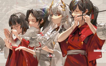 Anime Girls, T5, Group of Women, Line-up, Women Quartet, Closed Eyes Wallpaper