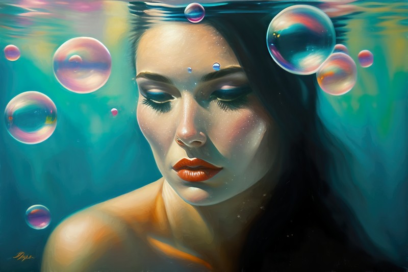 Lexica, AI Art, Portrait, Women, Oil Painting, Underwater Wallpaper