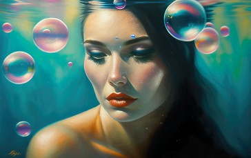 Lexica, AI Art, Portrait, Women, Oil Painting, Underwater Wallpaper
