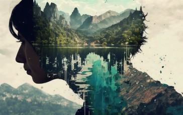 AI Art, Illustration, Double Exposure, Mountains Wallpaper