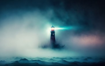 AI Art, Illustration, Mist, Lighthouse, Sea Wallpaper