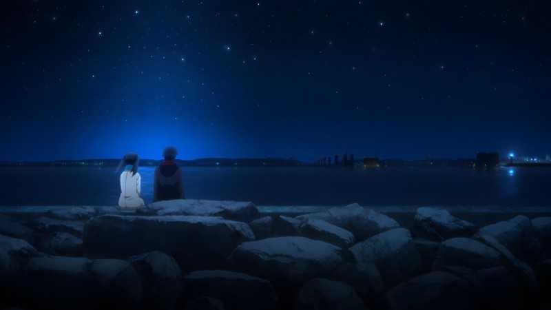Night Sky, Sea, Starscape, Kokutou Mikiya Wallpaper