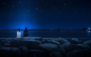 Night Sky, Sea, Starscape, Kokutou Mikiya Wallpaper
