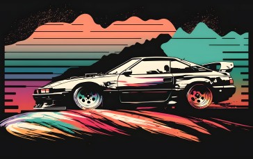 AI Art, Japanese Cars, Colorful, Car, Retrowave, Vaporwave Wallpaper