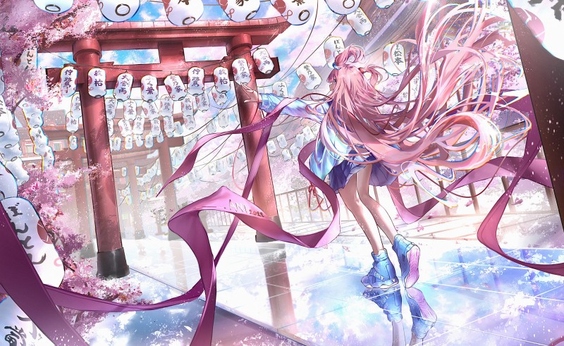 Anime Girls, Long Hair, Twintails, Pink Hair, Blue Eyes Wallpaper