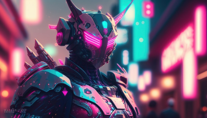 AI Art, Cyberpunk, Samurai (Cyberpunk), Purple, Futuristic Wallpaper