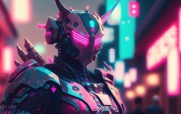 AI Art, Cyberpunk, Samurai (Cyberpunk), Purple, Futuristic Wallpaper