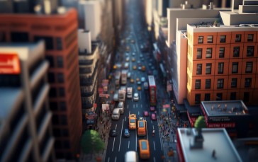 AI Art, City, Tilt Shift, Car Wallpaper