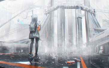 Anime Girls, Lemtun, Rain, Umbrella, Phone Wallpaper